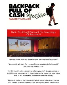thumbnail of Back-To-School Discount For Screenings Of Backpack!